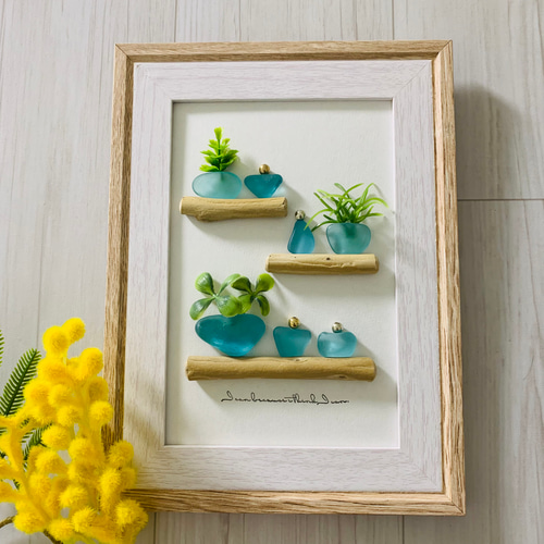 シーグラスアート 海の宝石 インテリア雑貨 置物 壁飾り北欧 ガラス