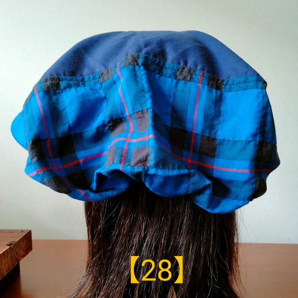【28】医療帽子　ケア帽子　バンダナキャップ　 室内帽子　治療帽子〈紺　　青　ブルー　&　タータンチェック〉 3枚目の画像