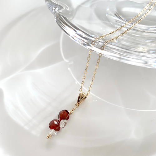 シルバー、淡水パール 、モザンビークガーネット&ダイヤ トップ