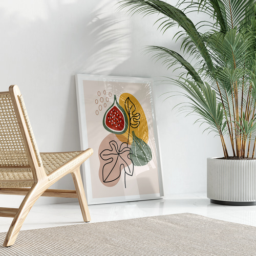 北欧風フルーツアート ザクロとレモンとイチジク 抽象的なボタニカル