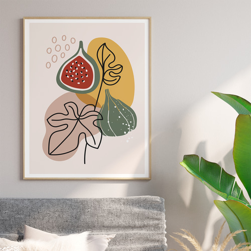 北欧風フルーツアート ザクロとレモンとイチジク 抽象的なボタニカル