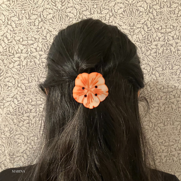 ｛シェル} Hibiscus Orange ヘアフック　ポニーフック 4枚目の画像