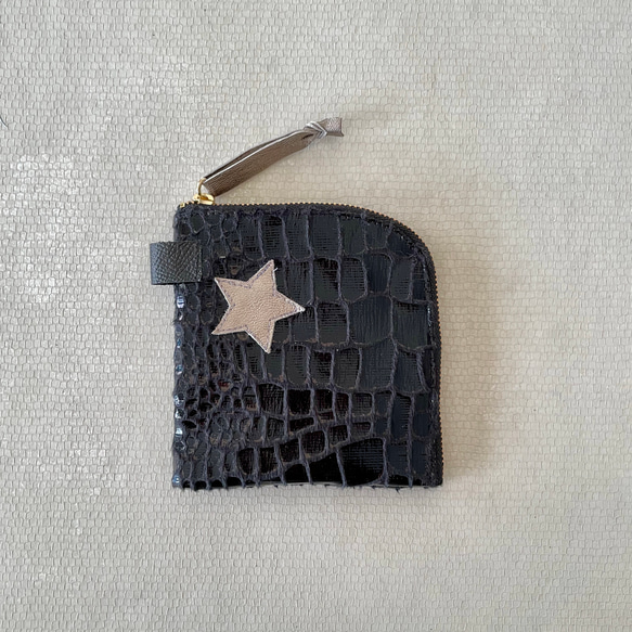 L字ファスナーのマルチケース(クロコ/柄織り/星) 7枚目の画像