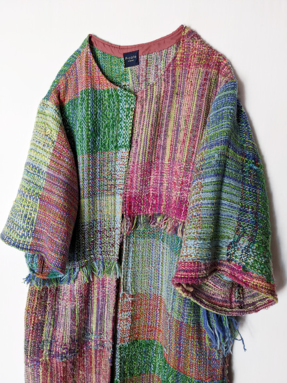 [Handwoven] Colorful Long Coat with Saori Weaving 第4張的照片