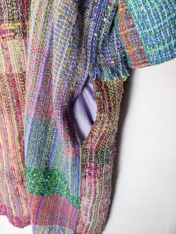 [Handwoven] Colorful Long Coat with Saori Weaving 第7張的照片