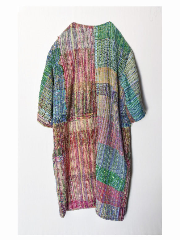 [Handwoven] Colorful Long Coat with Saori Weaving 第3張的照片