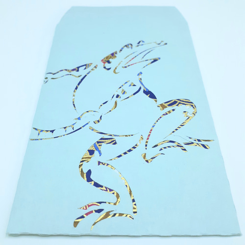 鳥獣戯画の切り絵<大> ポチ袋 (兎蛙4枚セット) ぽち袋・お年玉袋 うた