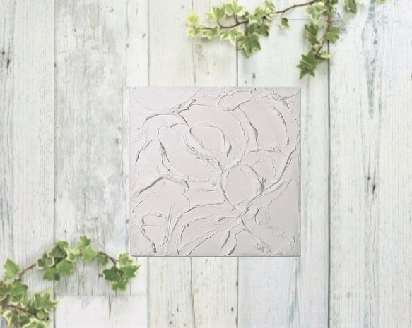 抽象画　アクリル画　キャンバス　18×18㎝　texture-art　｢白い花咲く｣ 3枚目の画像