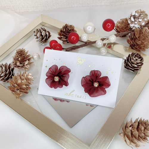 揺れないver.【触れたい】赤いお花のイヤリング イヤリング