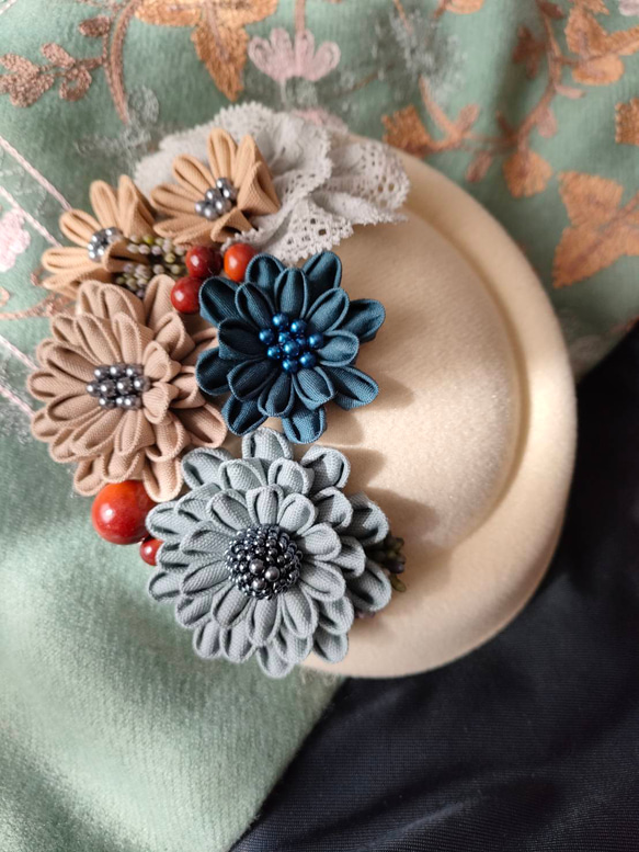 ミニベレーモチーフ ヘッドドレス つまみ細工 成人式 七五三 卒業式 髪