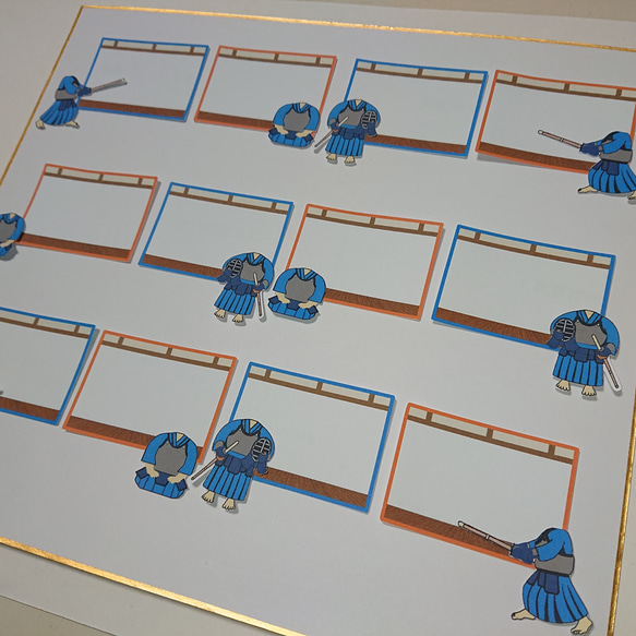 剣道★色紙・寄せ書き用シール12枚セット★オレンジ・青 3枚目の画像