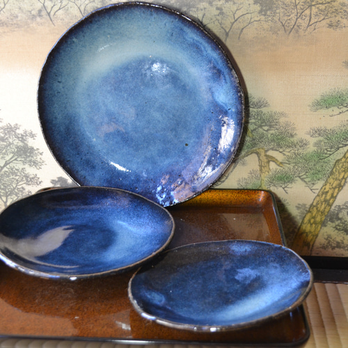 再入荷！】豪華な特別皿セット(大中小) コスモブルー 大皿セット 和