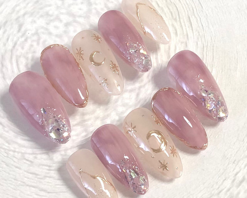 ニュアンスネイル パープル ミラーネイル ネイルチップ（つけ爪