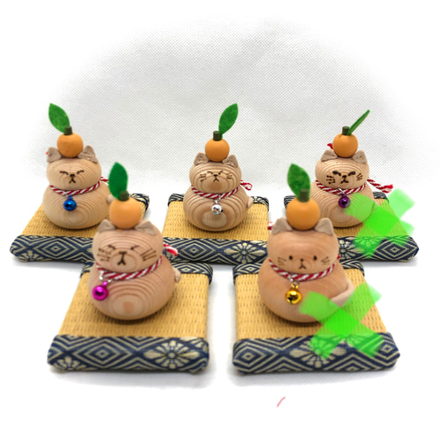 小さな可愛い木製鏡餅 猫の鏡餅 鏡猫 1つ お正月 お正月飾り 縁起物