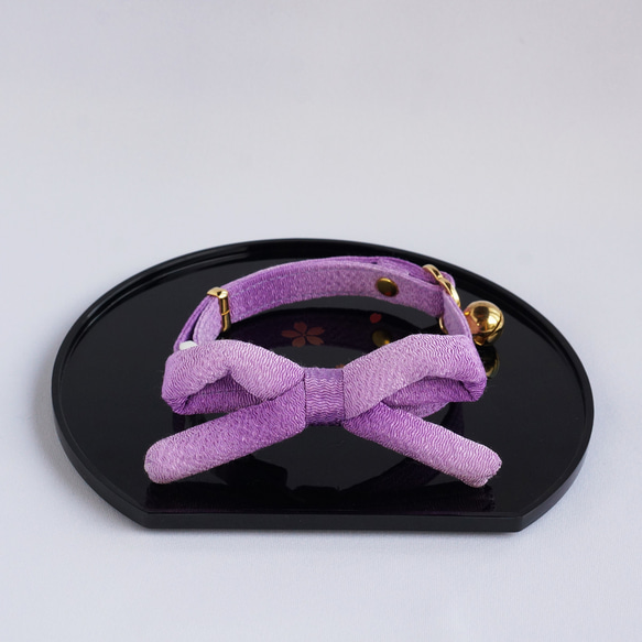 【猫用・３サイズから選べる】江戸猫首輪リボン付(グラデーション・紫) 1枚目の画像