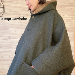 a.myu 即納♪厚手世界で一つのポンチョ上質woolのポンチョ　カーキグリーン 2枚目の画像