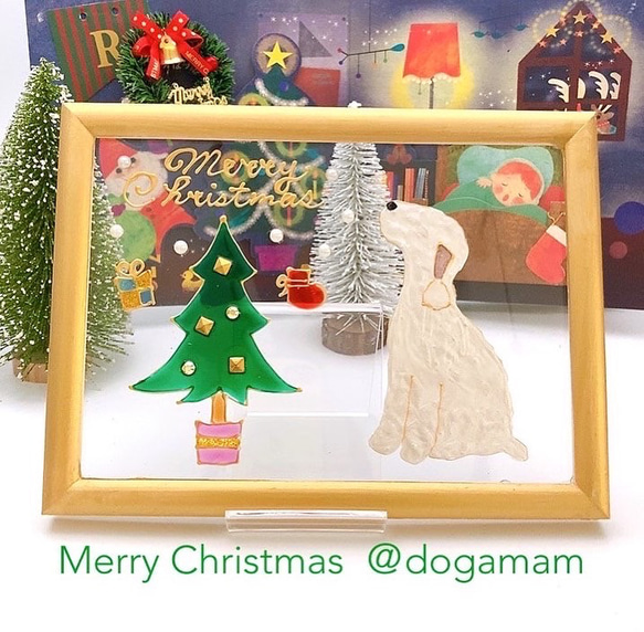 DOG.AM ガラスフレーム　クリスマス　ベトリントンテリア 1枚目の画像