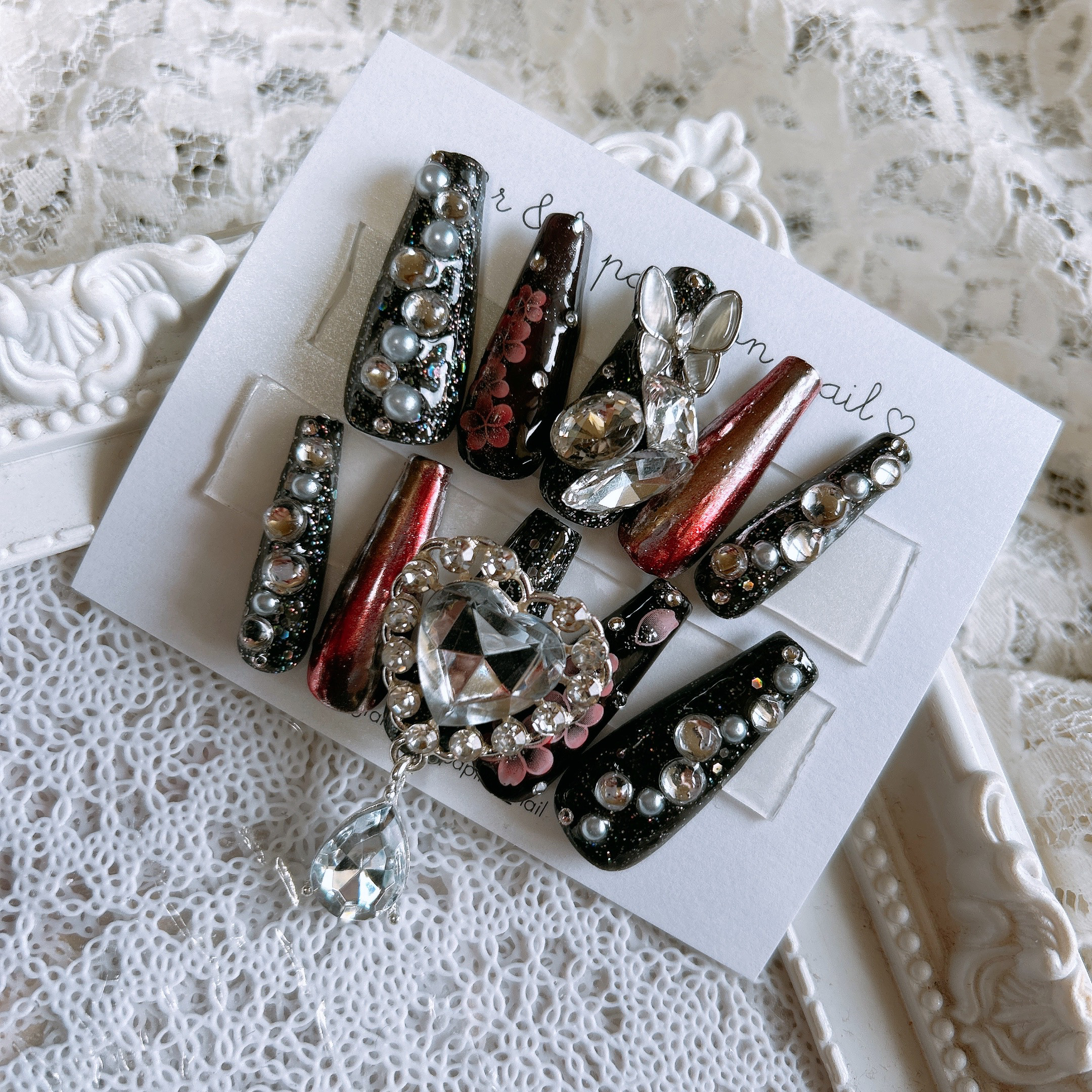 成人式ネイルチップギャルネイルチップ卒ランネイル刺繍ラン 8a46af23884d9cb4ece96051d193a8