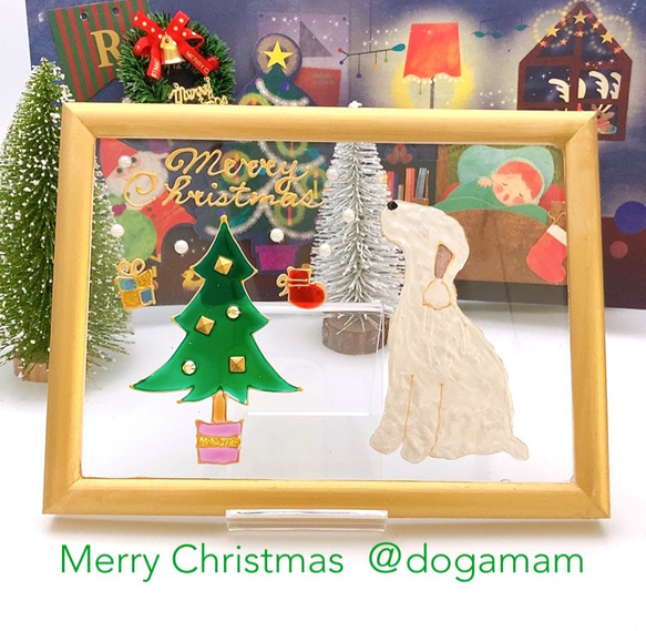 DOG.AM ガラスフレーム 　クリスマス&鏡餅　2枚セット　送料無料　ベトリントンテリア 2枚目の画像