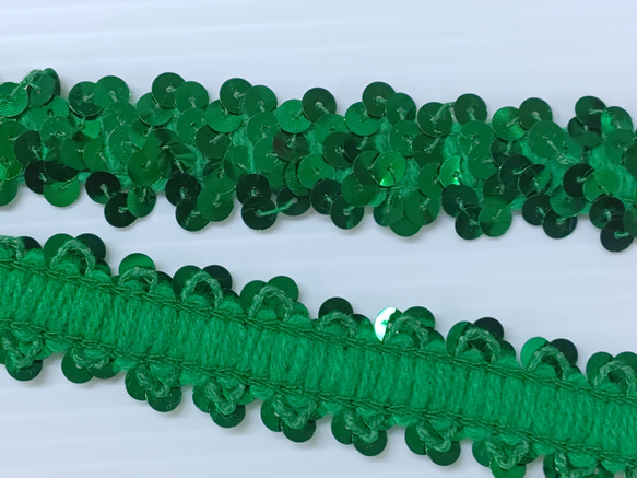 ゴム(伸縮) スパンコールブレード  グリーン 巾３㎝/巾６㎝ 20cm単位 3枚目の画像