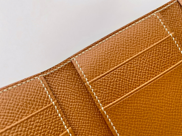 三つ折り財布 コインケース付き ゴールド ヴォーエプソン【総手縫い】 4枚目の画像
