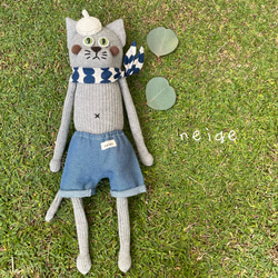 ★neigeソックキャット　つんネコくん    ソックアニマル ぬいぐるみ プレゼントに 北欧青スカーフ 1枚目の画像
