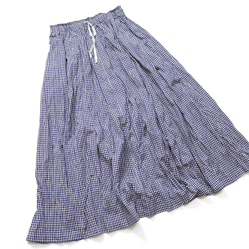 新作ギンガムチェック タックギャザーロングスカートvent blanc