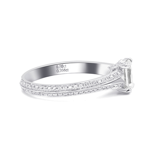 ダイヤモンドエメラルドカットリング D 0.587ct D0.27ct Pt900 J