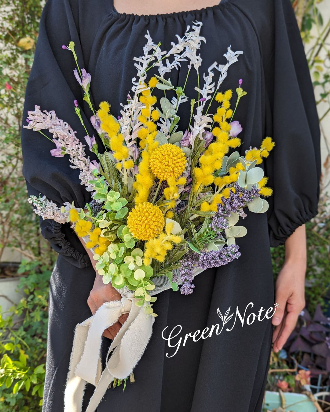 NEW！ミモザとラベンダー・クラスペディアのナチュラル！アーティフィシャルフラワー（造花）スワッグ　Lサイズ