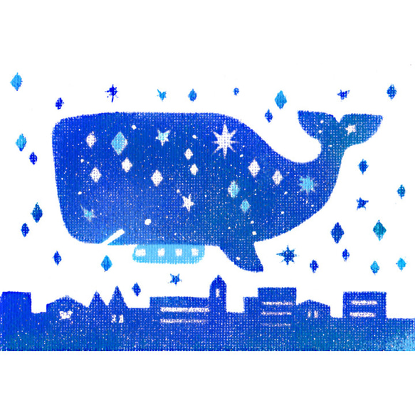 原画】あおいくじらひこうせん 絵画 キャンバスアート 絵画