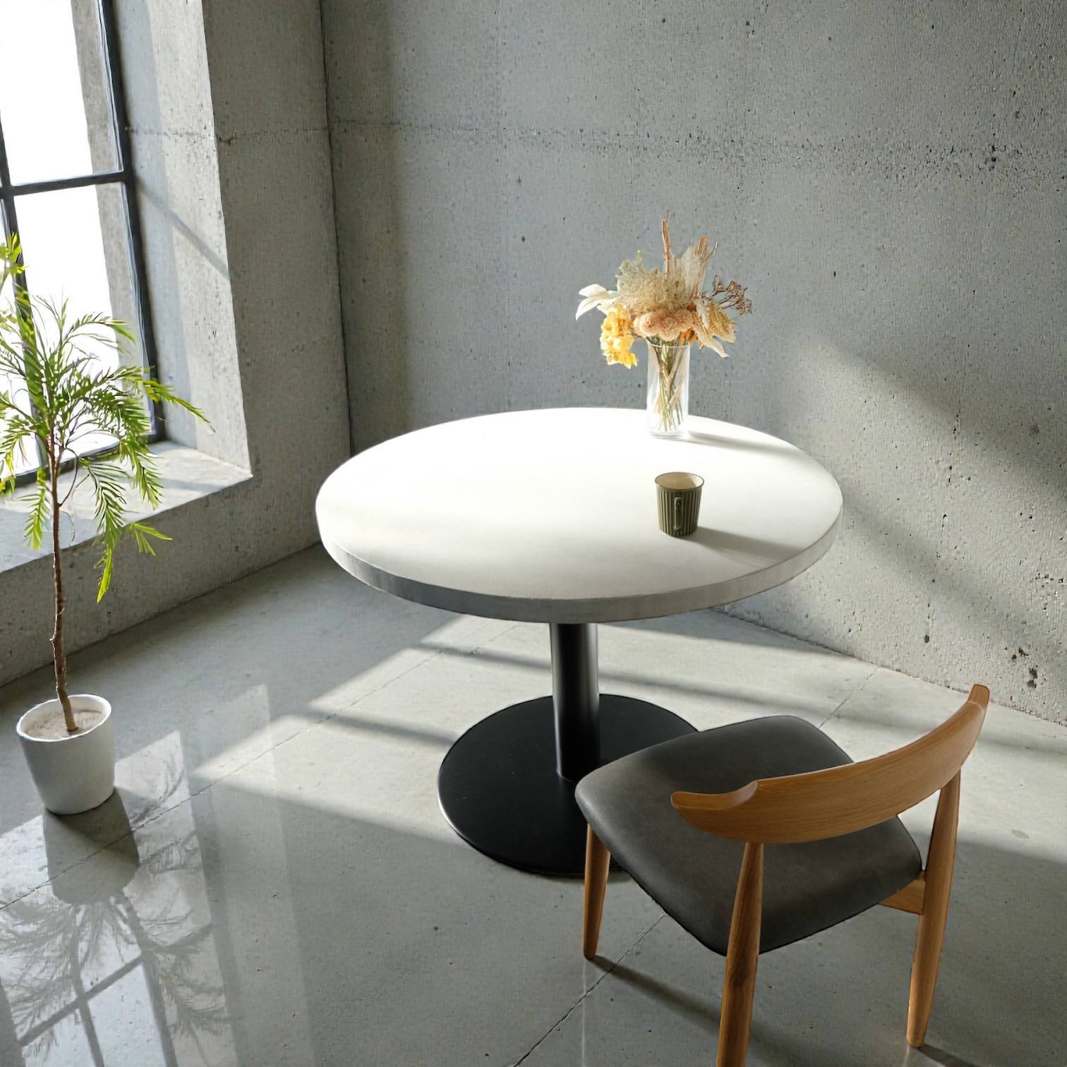 モルタル×アイアン　丸型ダイニングテーブルA