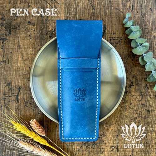 ペンケース】 イタリア プエブロレザー ブルー Cobalt かわいい