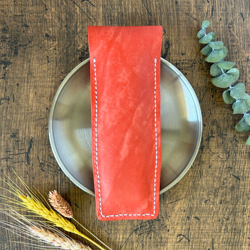 ペンケース】 イタリア プエブロレザー レッド Rosso かわいい