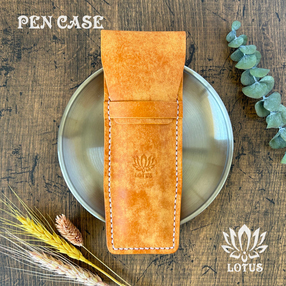 ペンケース】 イタリア プエブロレザー オレンジ Orange かわいい