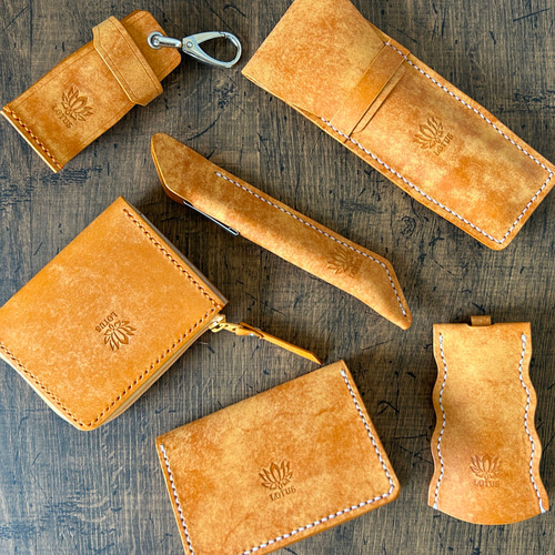 ペンケース】 イタリア プエブロレザー オレンジ Orange かわいい