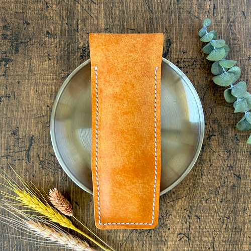 ペンケース】 イタリア プエブロレザー オレンジ Orange かわいい