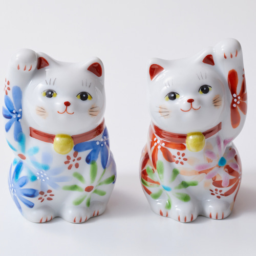 招き猫重ね桜グリーンイエローペアkokuzougama