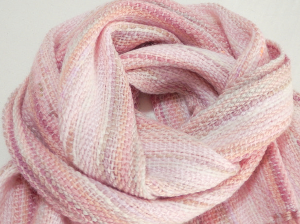 桜色の手織り春マフラー　ヨシノザクラ　長さ160cm 1枚目の画像
