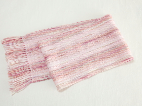 桜色の手織り春マフラー　ヨシノザクラ　長さ160cm 4枚目の画像