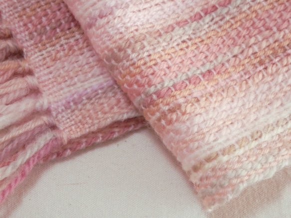 桜色の手織り春マフラー　ヨシノザクラ　長さ160cm 5枚目の画像