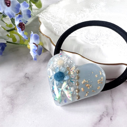 レジンヘアゴム ターコイズブルー　リース　ホワイト　ミモザ 55c2f17194555e56d89803f5c28d74