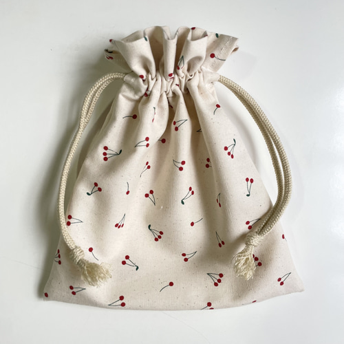 受注製作】フリル巾着コップ袋チェリーさくらんぼ