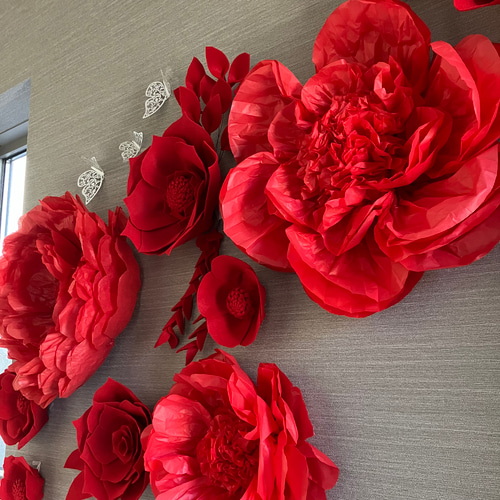 F'(葉)8豪華ウォールフラワーセット(葉っぱ付き) 赤のペーパー