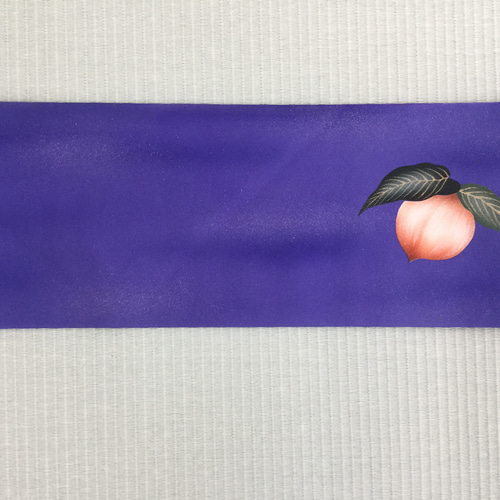 【名古屋帯】柿に鳥模様 青系　アンティーク　カジュアル　秋　木の実　オレンジ 名古屋帯】柿に鳥模様 青系 アンティーク カジュアル 秋 木の実