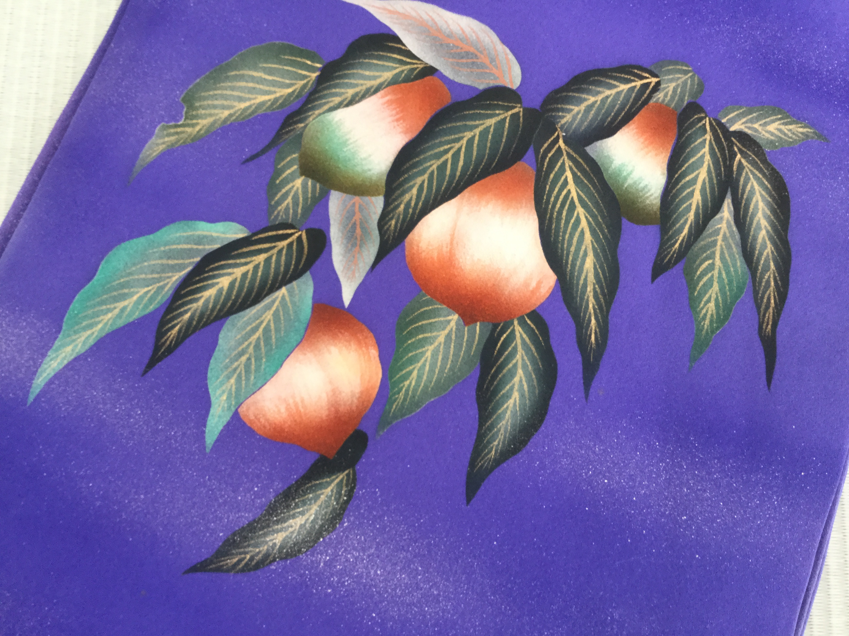 【ワケありな逸品】アンティークフルーツの名古屋帯　青紫色　手描き友禅