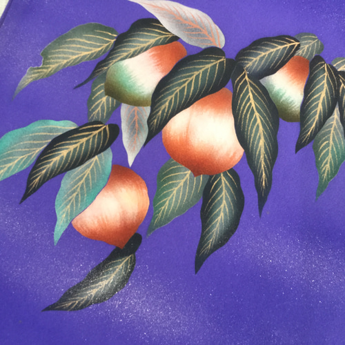 ワケありな逸品】アンティークフルーツの名古屋帯 青紫色 手描き友禅