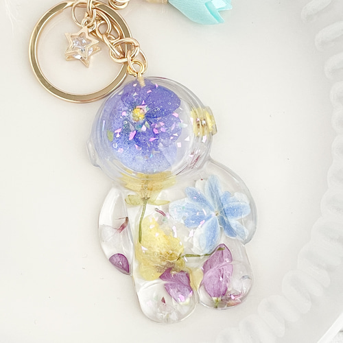 ハンドメイドチャーム　キーホルダー　レジン　紫陽花　勿忘草ブルーシェル　企画21 勿忘草 レジンキーホルダー レジンチャーム ワスレナグサ ドライ