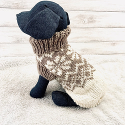 犬手編みセーター 小型犬用手編みセーター☆ブラウン＋生成☆ロピ風☆ペットセーター☆犬