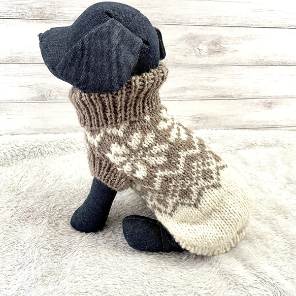 小型犬用手編みセーター★ブラウン＋オフホワイト★ロピ風★ペットセーター★犬のセーター★犬服（再販2） 1枚目の画像