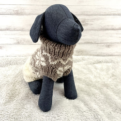 小型犬用手編みセーター★ブラウン＋オフホワイト★ロピ風★ペットセーター★犬のセーター★犬服（再販2） 3枚目の画像